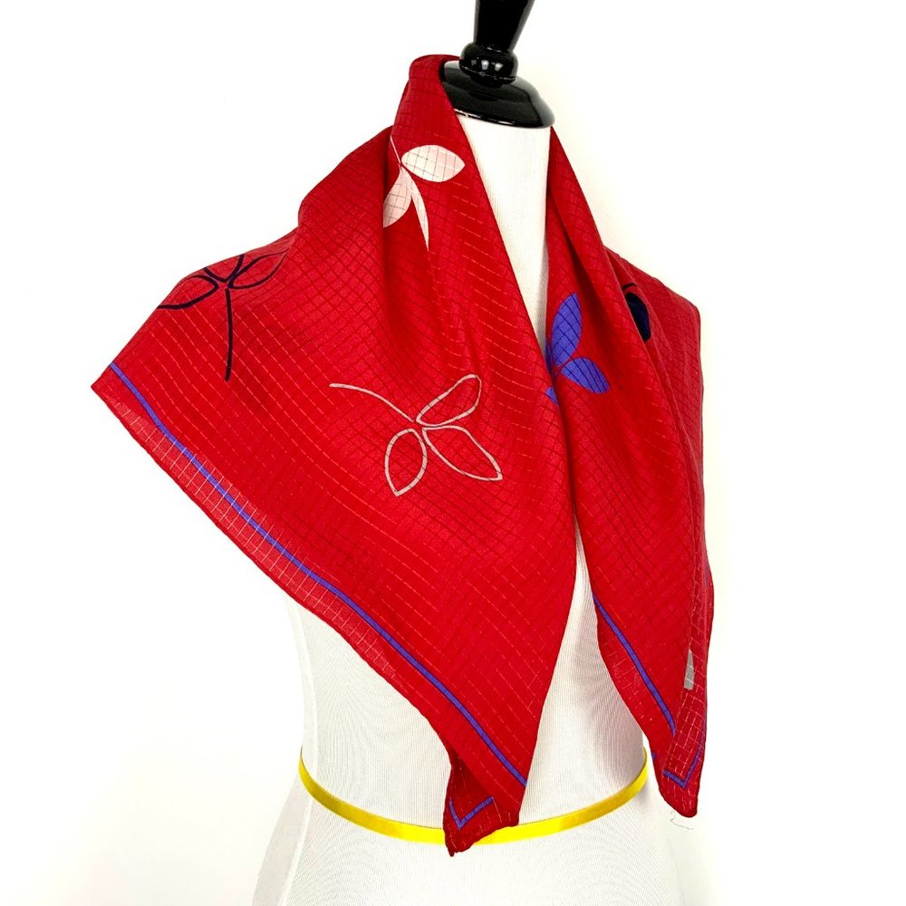 Vintage Fisba Stoffels Silk Red Abstract Floral Scarf  29" - Picture 6 of 16